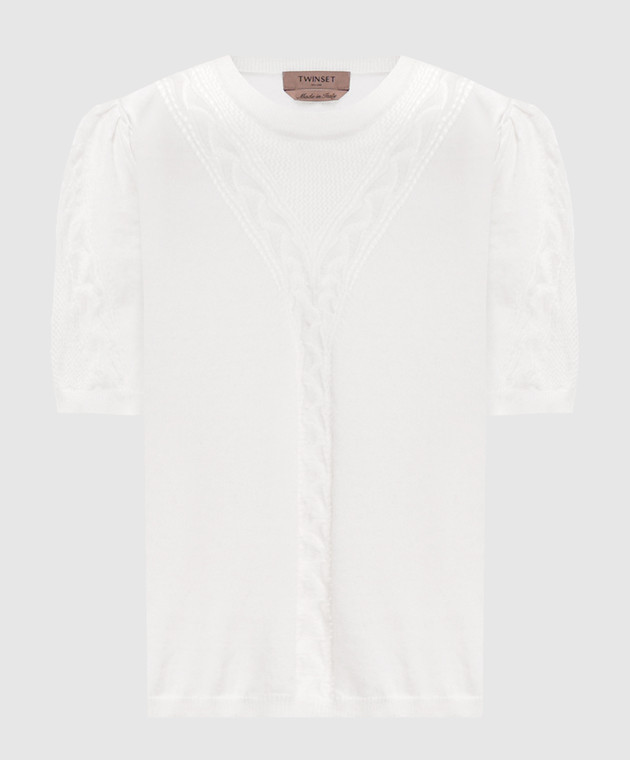 Twinset Топ с шерстью цвета айвори с ажурным узором 262TP3210