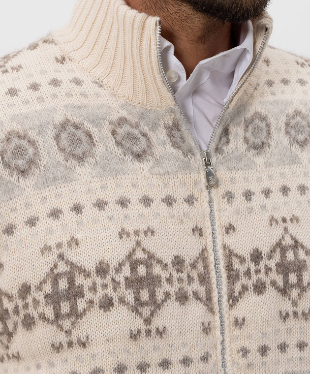 Brunello Cucinelli Бежевий кардиган з кашеміру у візерунок Jacquard M22506316 зображення 5