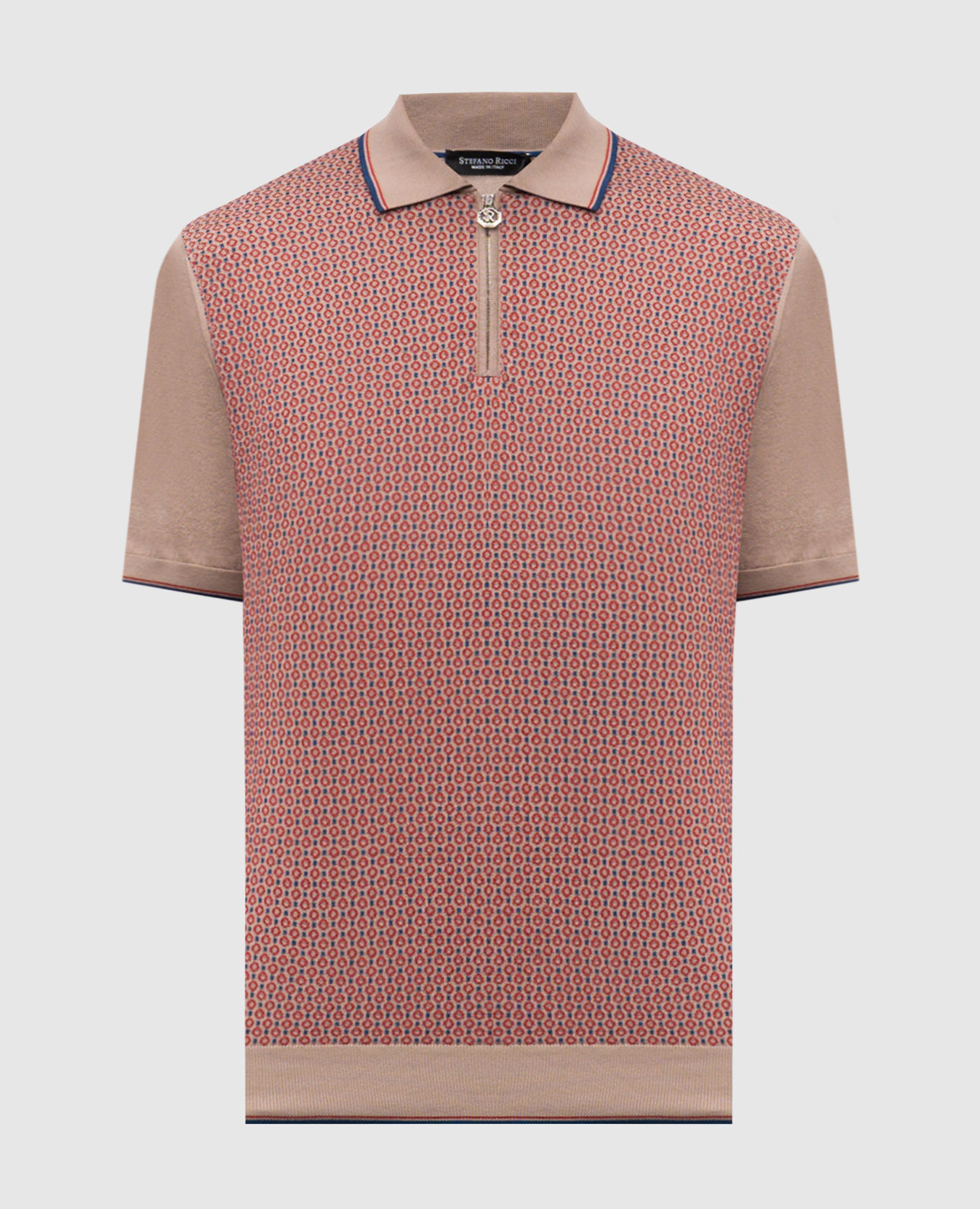 Коричневое поло с шелком в контрастном узоре