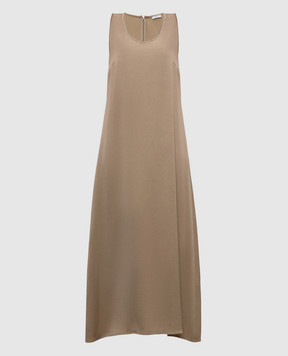 Peserico Бежевое платье миди с цепочкой мониль A0204701943
