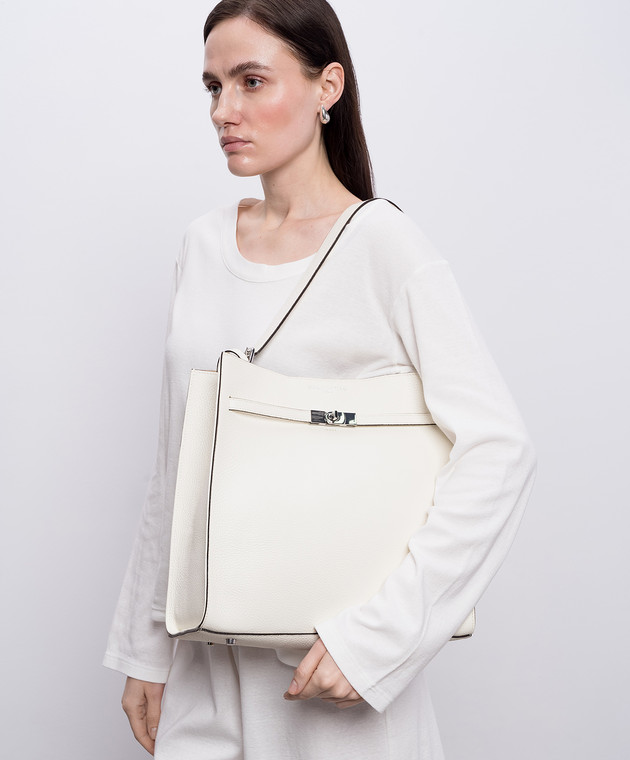 Gianni Notaro Кожаная сумка цвета айвори DOLLARO с принтом логотипа 255DOLLARONIKEL изображение 2