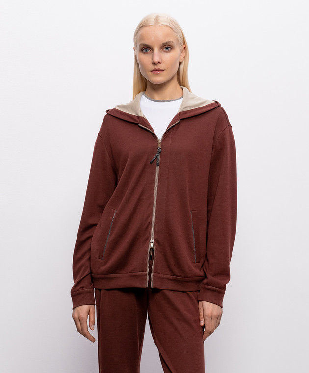 Brunello Cucinelli Коричнева спортивна куртка із шовком MD828SB806 зображення 3