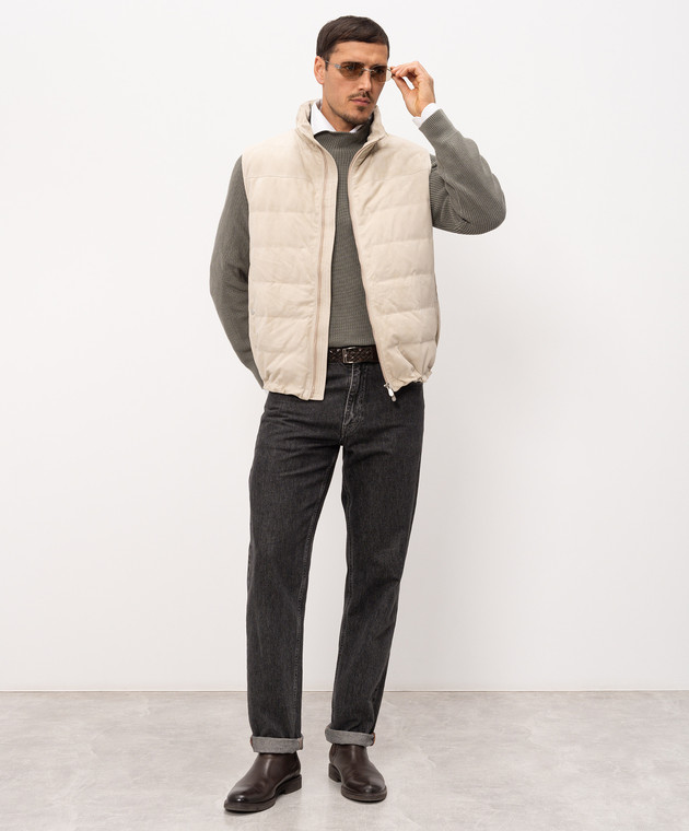 Brunello Cucinelli Бежевый замшевый пуховый жилет MPCFN1924P изображение 2