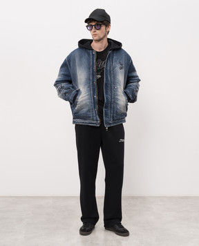 Off-White Синя утеплена джинсова куртка з ефектом потертості 44MYE09MS26D001