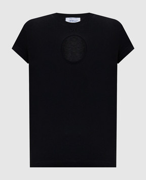 Off-White Чорна футболка з фігурним вирізом 2FA00444T