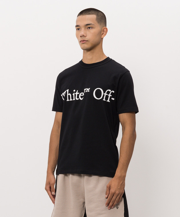 Off-White Черная футболка с контрастным принтом логотипа 44MAA16MF26J00G изображение 3