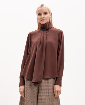 Brunello Cucinelli Коричневые блузки из шелка с цепочкой мониль MP993B1G04