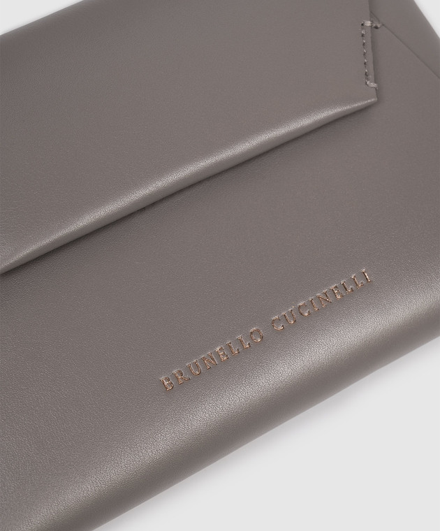 Brunello Cucinelli Серый кожаный клатч с принтом логотипа MWXAD2722P изображение 4