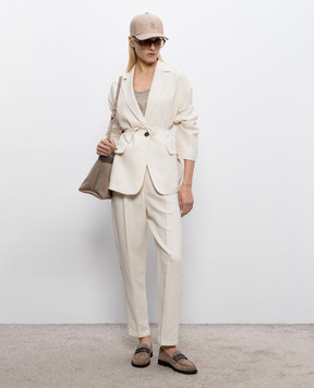 Brunello Cucinelli Штани кольору айворі з льоном MH126P9148