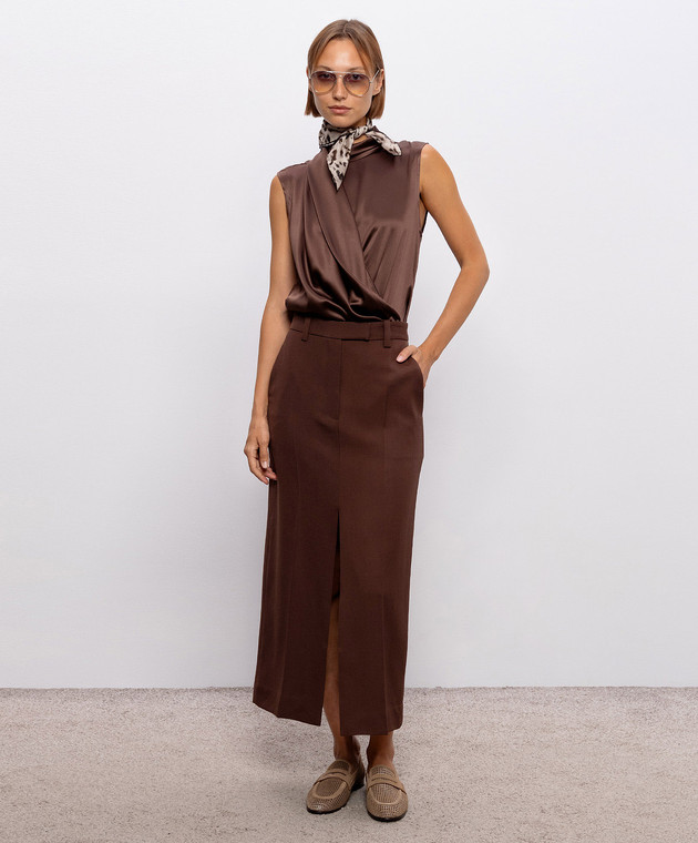 Brunello Cucinelli Коричневая блуза с драпировкой M0C59B1T04 изображение 2
