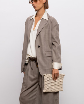 Brunello Cucinelli Бежевая ажурная сумка Pouch Precious MBRTD2808P