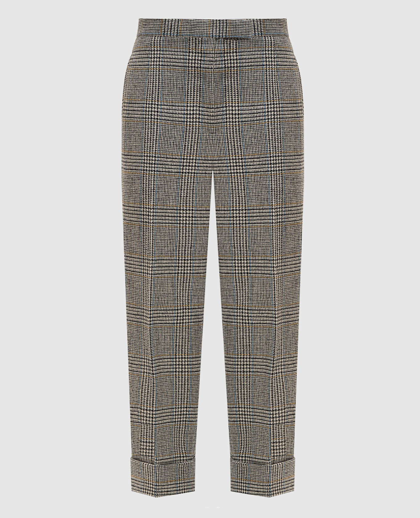 Серые брюки из шерсти в клеточку