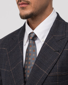 Brunello Cucinelli Серый галстук из шелка в геометрический узор MX8600018