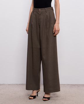 UMA WANG Штани Paella кольору хакі з льоном UW3018