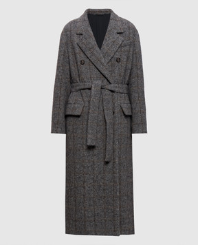 Brunello Cucinelli Серое пальто на запах в клетку MG5729937