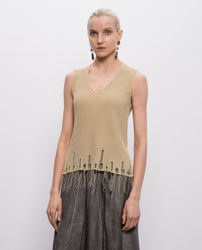 UMA WANG Бежевий топ з бахромою UK7140