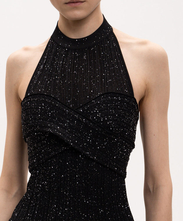 Balmain Черное платье с пайетками с открытой спиной HF1RPB85KK09 изображение 5