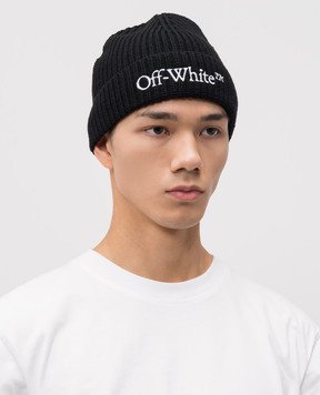 Off-White Чорна шапка з вовни з вишивкою логотипа OMLC041C99KNI003