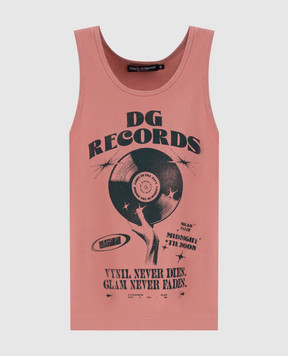 Dolce&Gabbana Розовый топ в рубчик в принт DG Records F8V40TGDDND