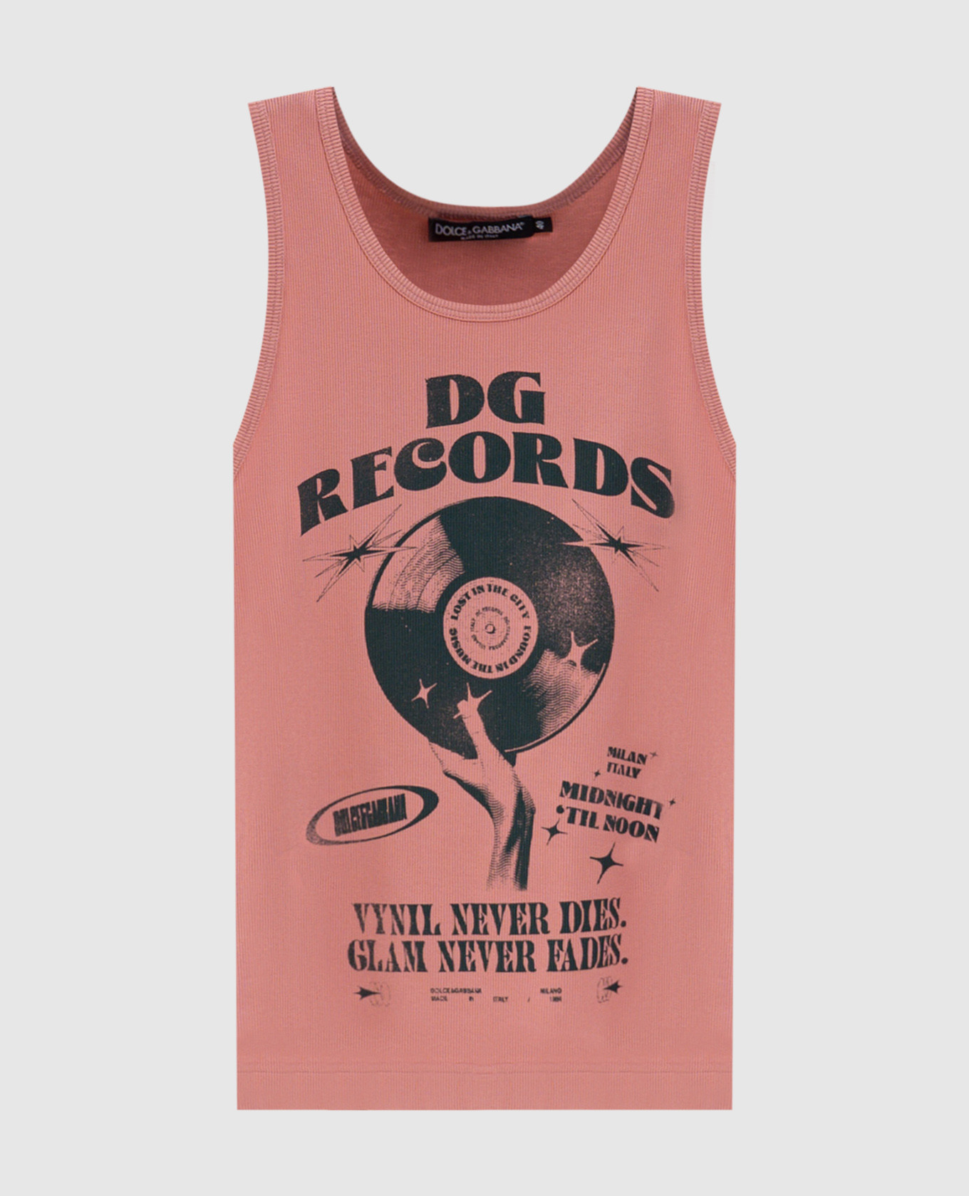 

Розовый топ в рубчик в принт DG Records, Топы