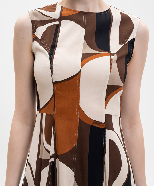 Marco Pescarolo Коричневое платье из шелка в геометрическом принте LYDIAD5393 изображение 5