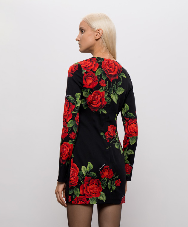 Dolce&Gabbana Чорна сукня міні з шовком в принт F623STFSA9R зображення 4