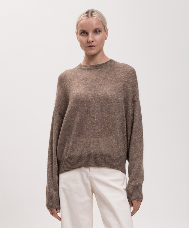 Brunello Cucinelli Коричневий светр з мохером з люрексом MBG775520P зображення 3