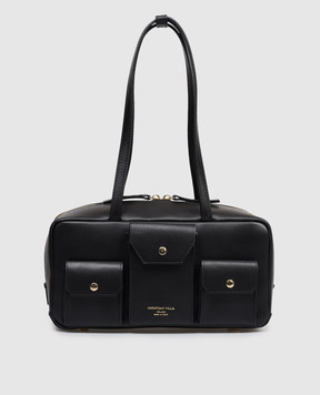 Christian Villa Черная кожаная сумка с принтом логотипа 06497