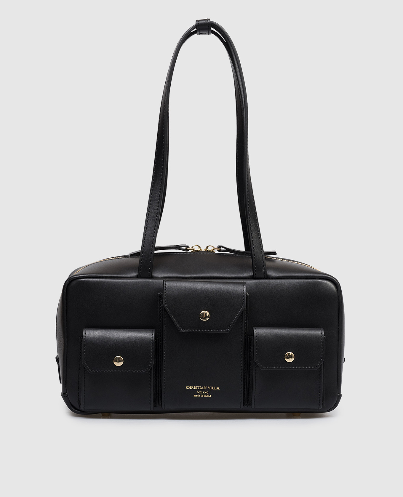 Черная кожаная сумка с принтом логотипа