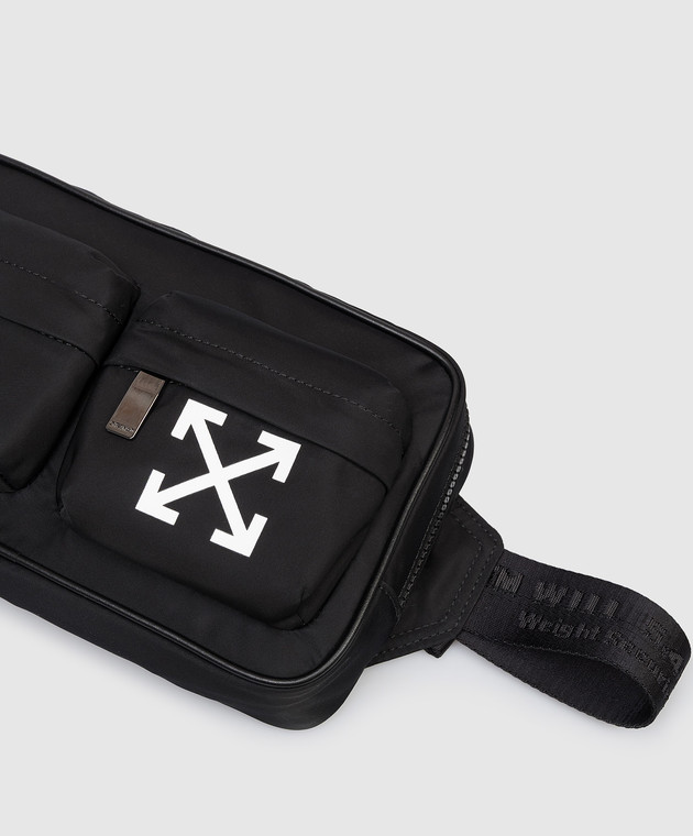 Off-White Черная поясная сумка с принтом эмблемы и логотип OMNT002S26FAB001 изображение 4