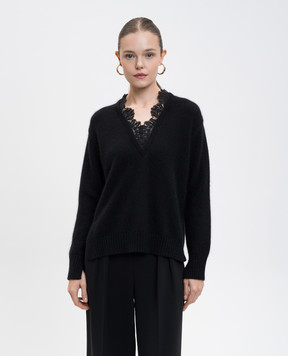 Twinset Черный пуловер с шерстью ангоры с кружевом 252TT3380