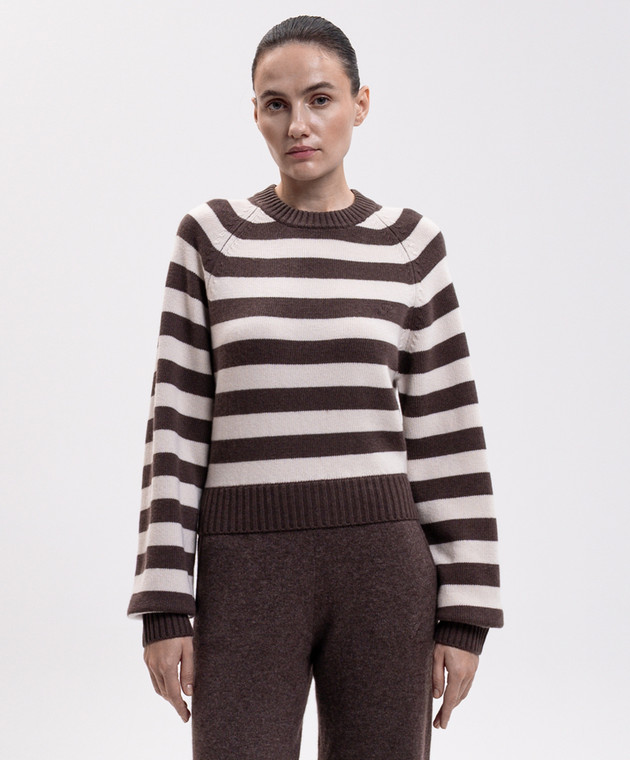 Sporty & Rich Коричневый свитер Julietta из шерсти в полоску WS10483000BR03 изображение 3