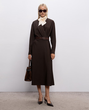 Brunello Cucinelli Коричневое платье миди с шерстью MB143A5547