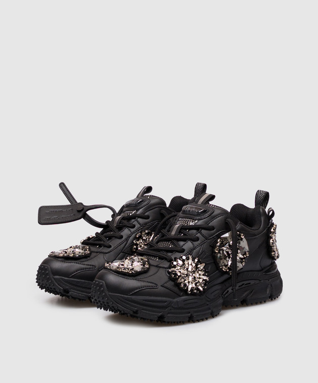 Off-White Черные кожаные кроссовки Be Right Back с кристаллами OWIA289Z26LEA003 изображение 2