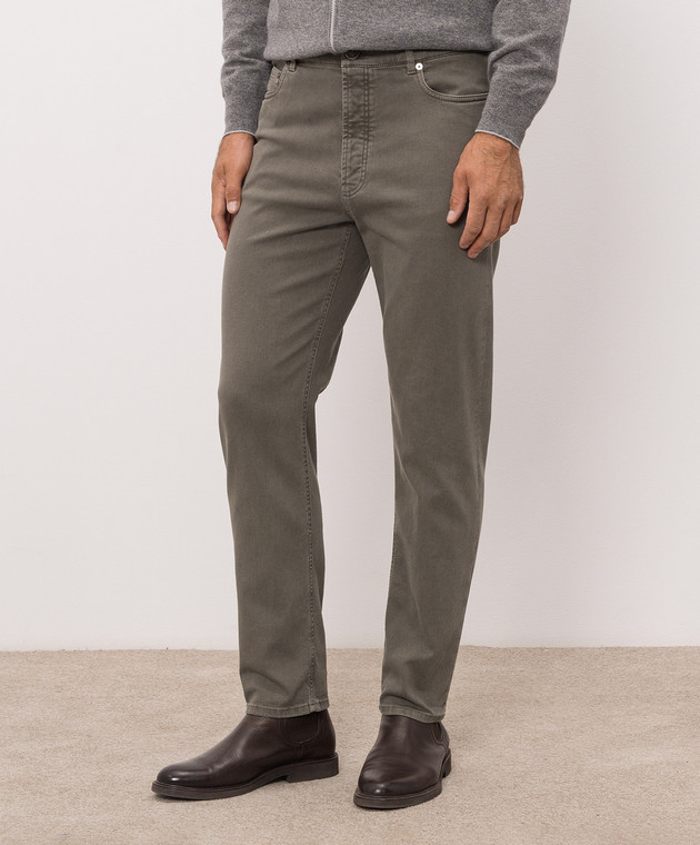 Brunello Cucinelli Джинсы цвета хаки с логотипом патча M277PO2090 изображение 3
