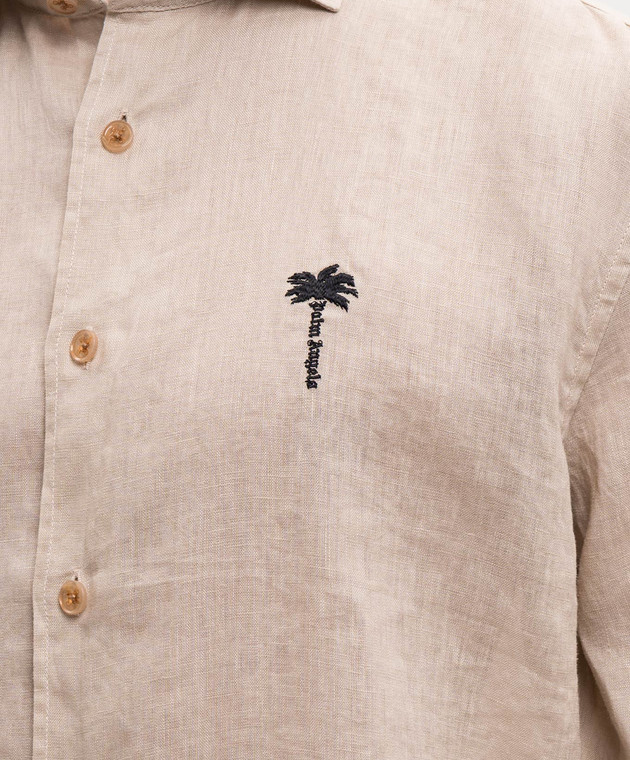Palm Angels Бежева сорочка з льону з вишивкою логотипа PMGE04NS26FAB001 зображення 5