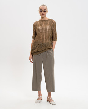 Y`S Yamamoto Удлиненный ажурный свитер цвета хаки YQK05681