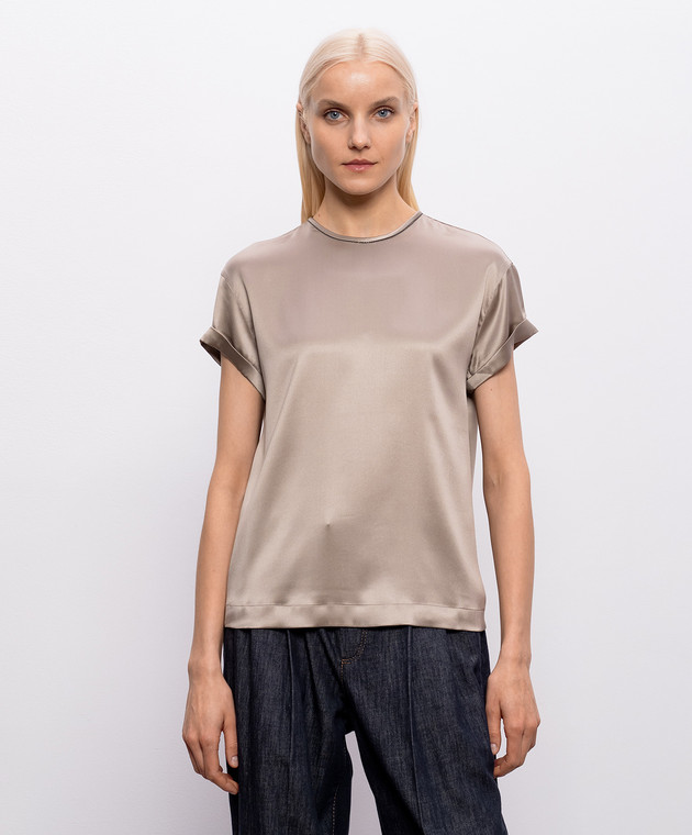 Brunello Cucinelli Бежевая блуза из шелка M0C59DE310 изображение 3