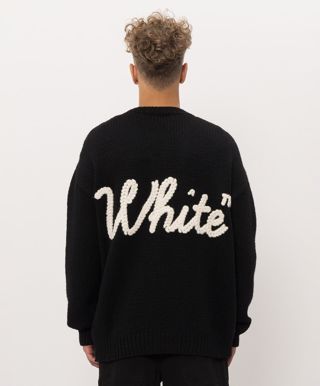 Off-White Черный свитер из шерсти с фактурной вышивкой логотипа 44MHE212F26K002 изображение 4