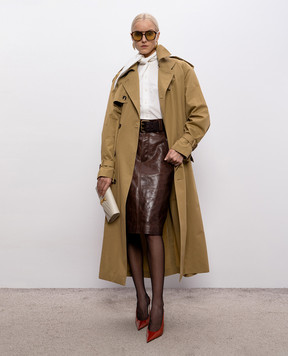 Saint Laurent Коричнева шкіряна спідниця-олівець з поясом 865021YCVD2