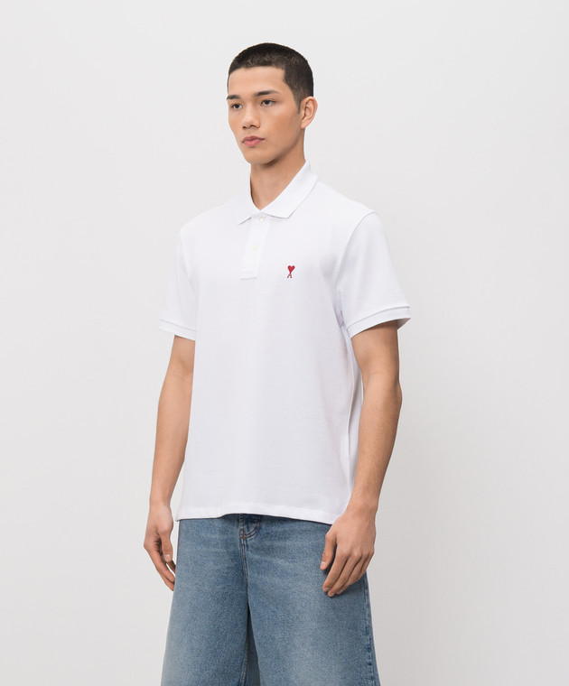 Ami Paris Белое поло с вышивкой BFUPL001760 изображение 3