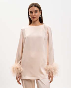 Twinset Бежевая блуза с перьями страуса 261TP2424