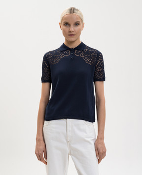 Max & Co Синее поло с ажурной вышивкой MCOLONZA