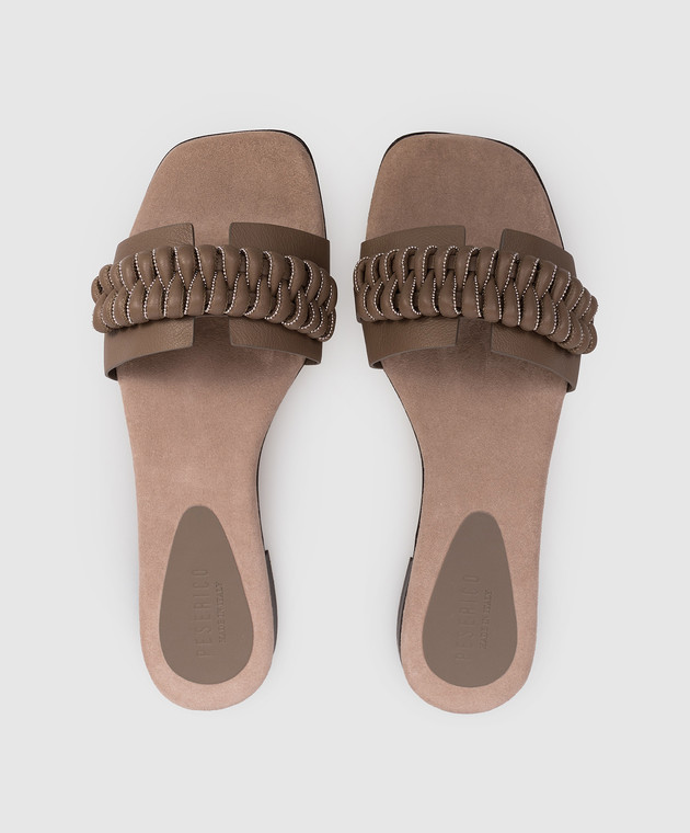 Peserico Коричневые кожаные шлепанцы с плетением E39735C0RCC839 изображение 4