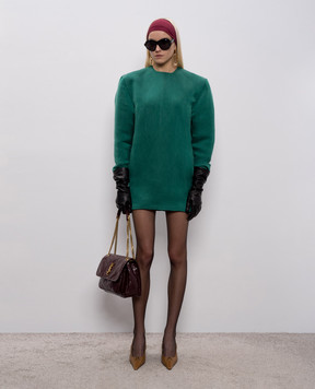 Saint Laurent Зелена сукня міні із шовку з акцентними плечима 848977Y5J30