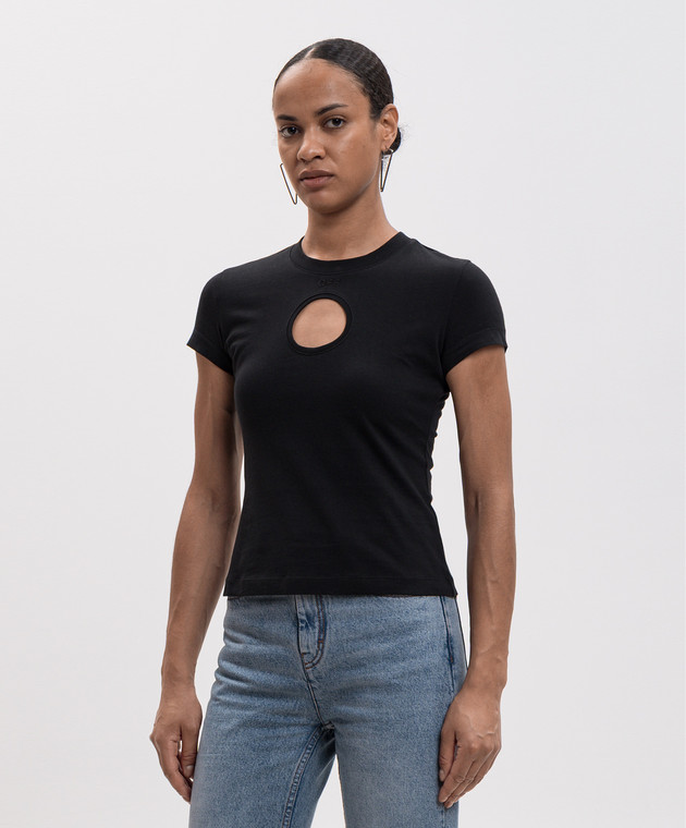 Off-White Чорна футболка з фігурним вирізом 2FA00444T зображення 3