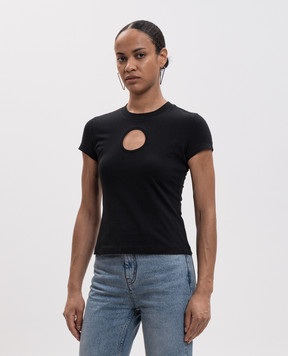 Off-White Чорна футболка з фігурним вирізом 2FA00444T
