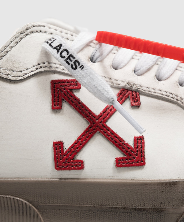 Off-White Шкіряні кеди Vulcanized кольору аворі з вінтажним ефектом OF06386609 зображення 5