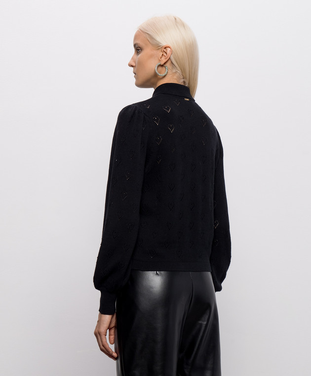 Twinset Черное поло с кашемиром с ажурным узором 262TP3022 изображение 4
