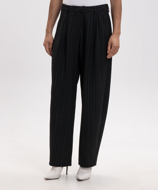 Off-White Чорні штани з вовни в смужку 2FH00356B зображення 3